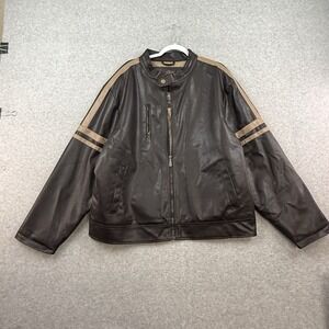 Whispering Smith  Biker Jacket Mens XXL Black Faux Leather Stripe Cafe Racer Y2K